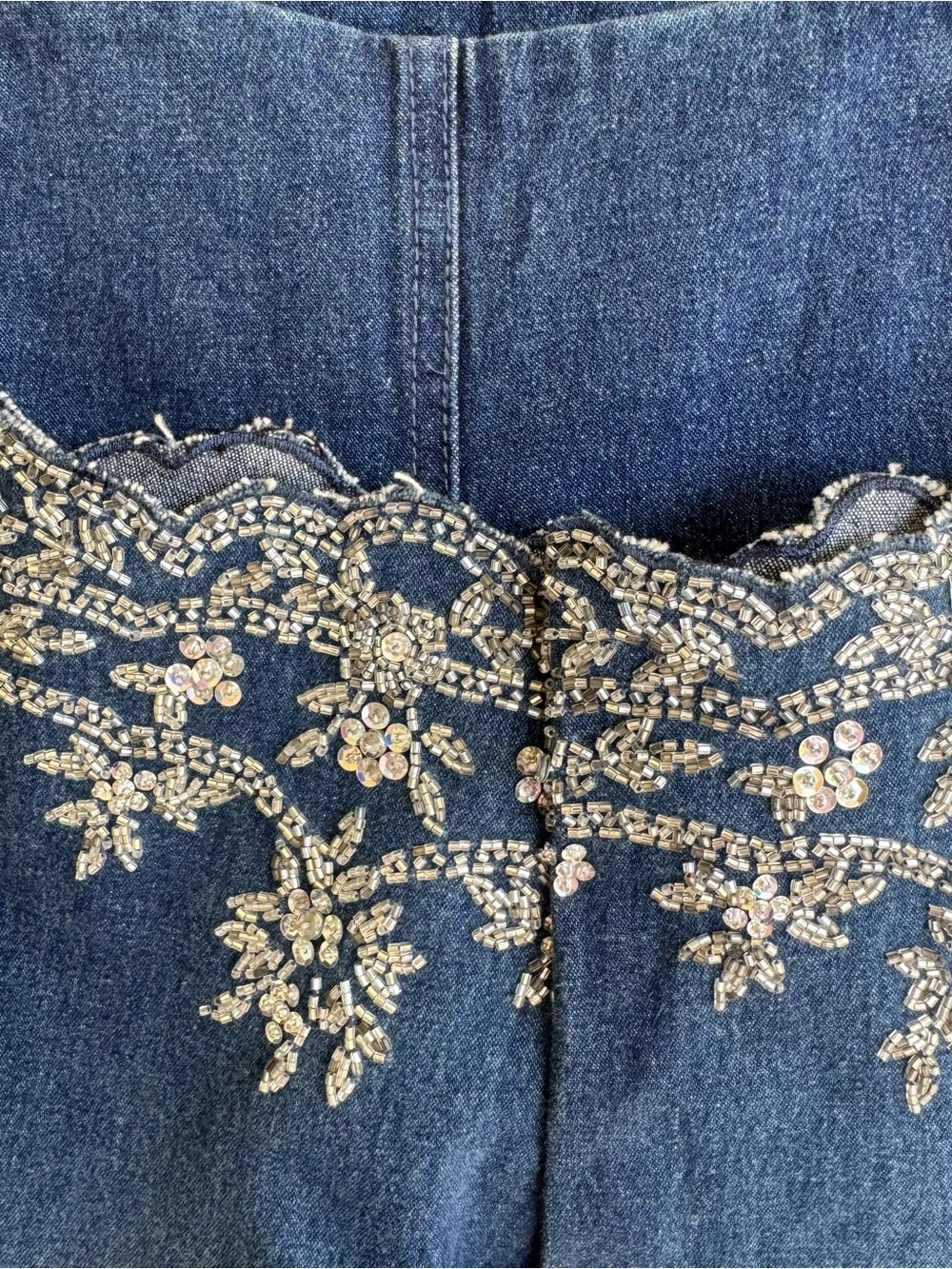 Embroidered Hem Wide-Leg Crop Women’s Jeans - Blue - Picture 5 of 6